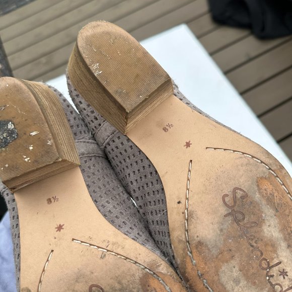 Splendid Split Side Ankle Boots Sz 8.5 Perforated Suede Leather Block Heels Grey - Picture 8 of 9